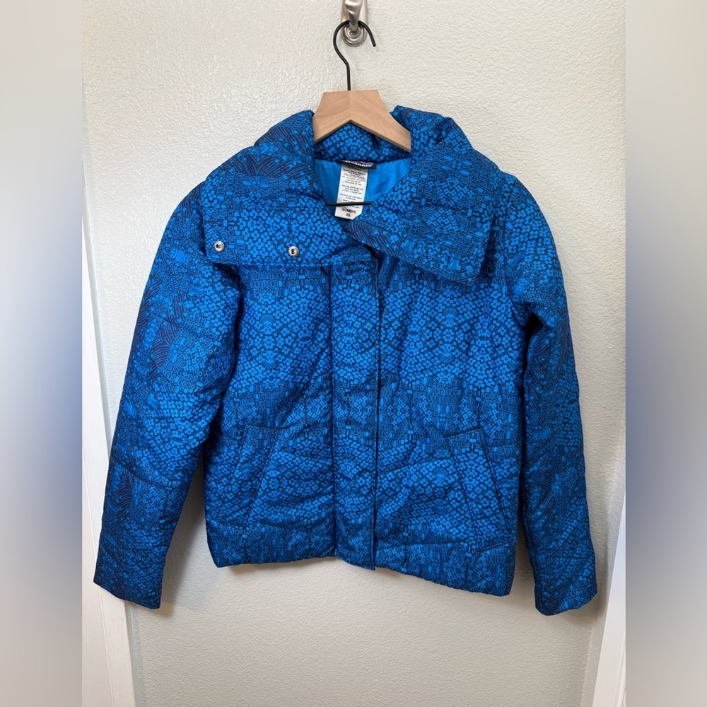 Patagonia Women's Geoharmony Puffer Parka Jacket Size XS Andes Blue Hooded